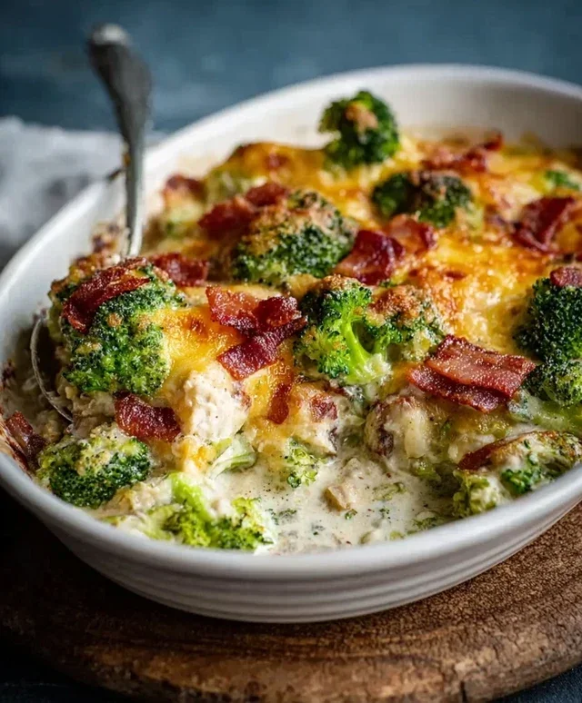 Creamy Low Carb Chicken Casserole with Broccoli and Beef Beef Bacon