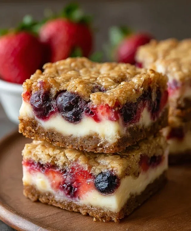 Berry Oatmeal Cheesecake Bars