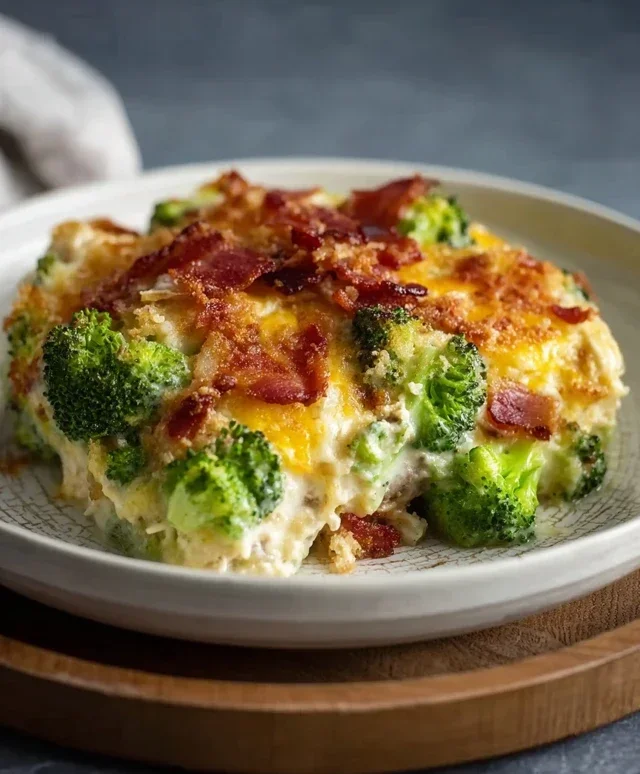 Creamy Low Carb Chicken Casserole with Broccoli and Beef Beef Bacon