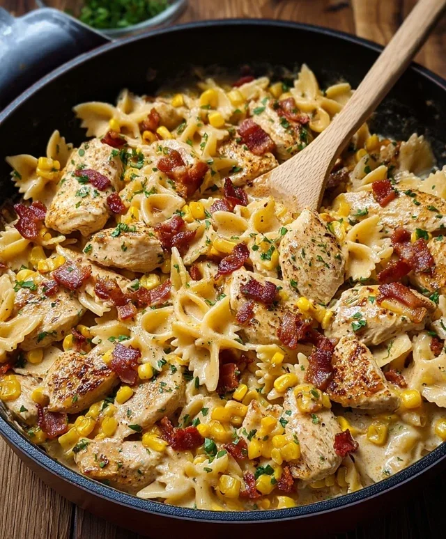 Creamy Chicken and Corn Pasta with Beef Beef Bacon