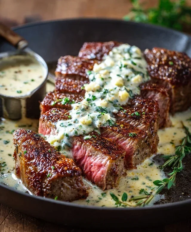 Garlic Butter Steak With Parmesan Cream Sauce