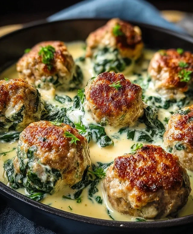 Southern Style Baked Chicken Ricotta Meatballs with Spinach Alfredo