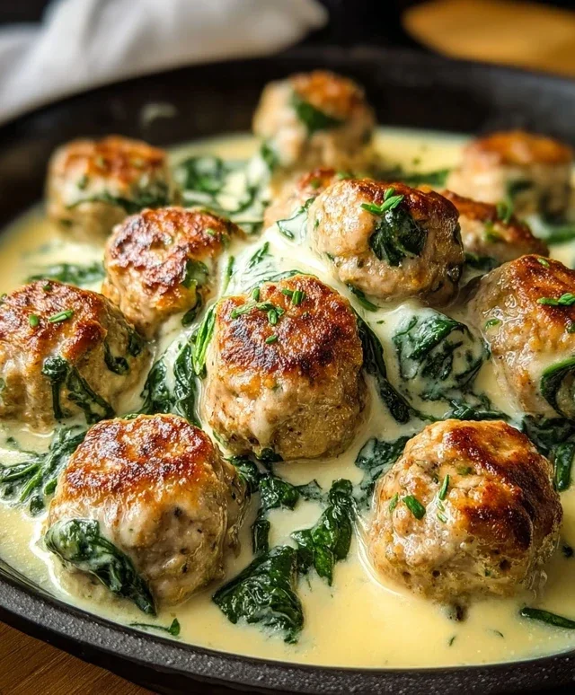 Southern Style Baked Chicken Ricotta Meatballs with Spinach Alfredo