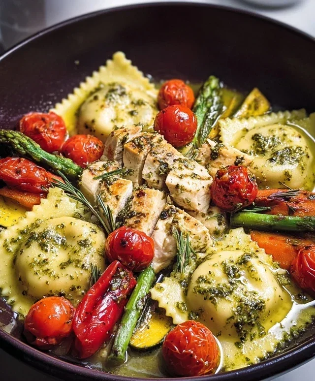 Chicken Ravioli with Pesto and Veggies