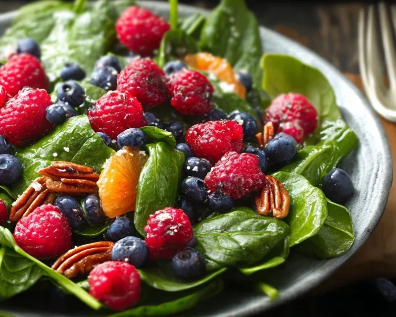Berry Spinach Salad with Blueberries and Raspberries