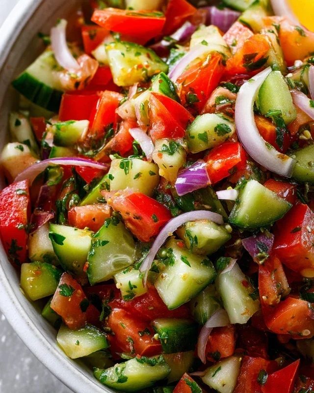 Mediterranean Salad with Cucumber, Tomato and Onion