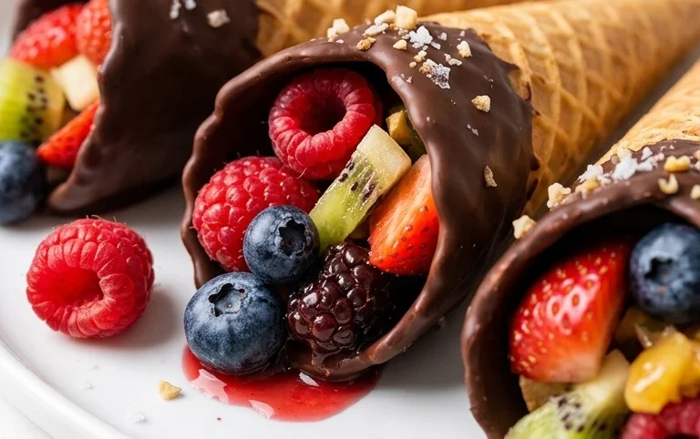 Chocolate Dipped Fruit Filled Cones