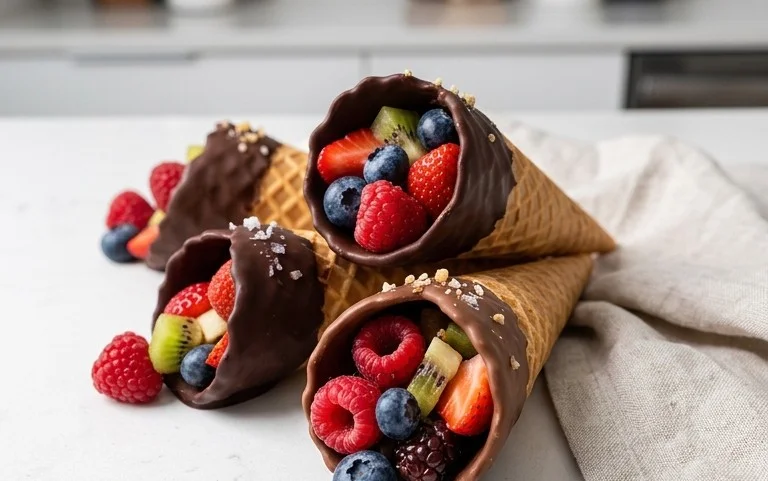 Chocolate Dipped Fruit Filled Cones