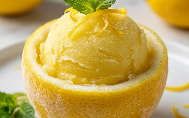 Sorbetto di Limone Dressed Up in a Frozen Lemon Shell