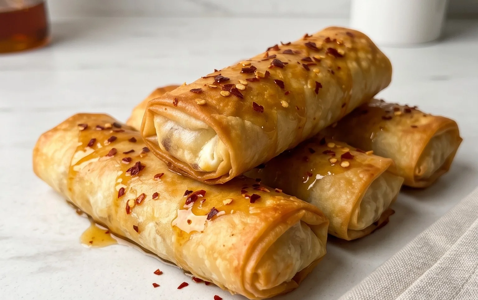 Indulgent Oven Fried Feta Rolls with Chili Honey Magic