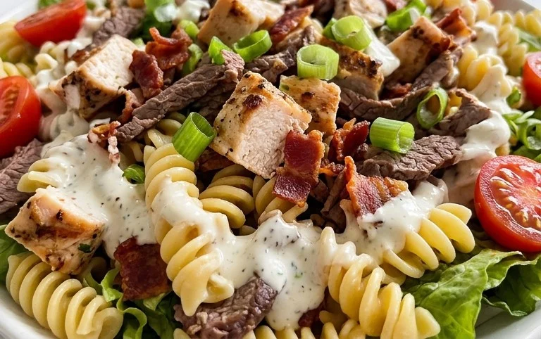 Chicken Beef Bacon Ranch Pasta Salad
