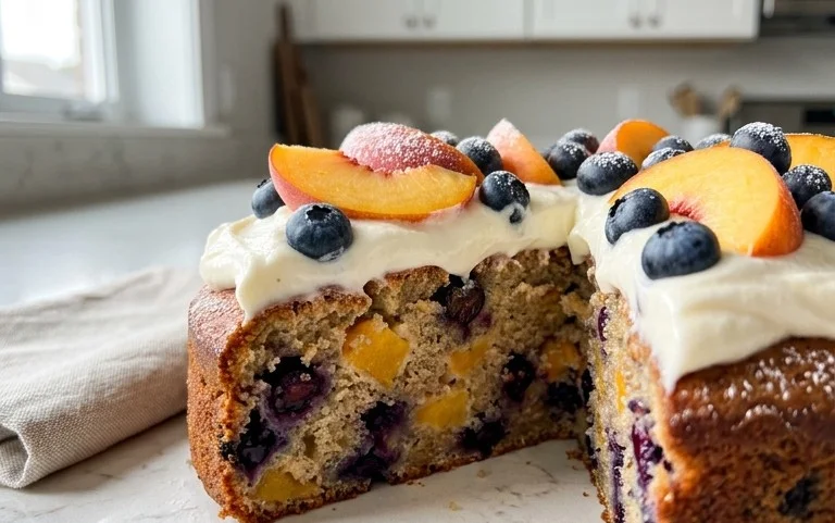 Peach and Blueberry Greek Yogurt Cake