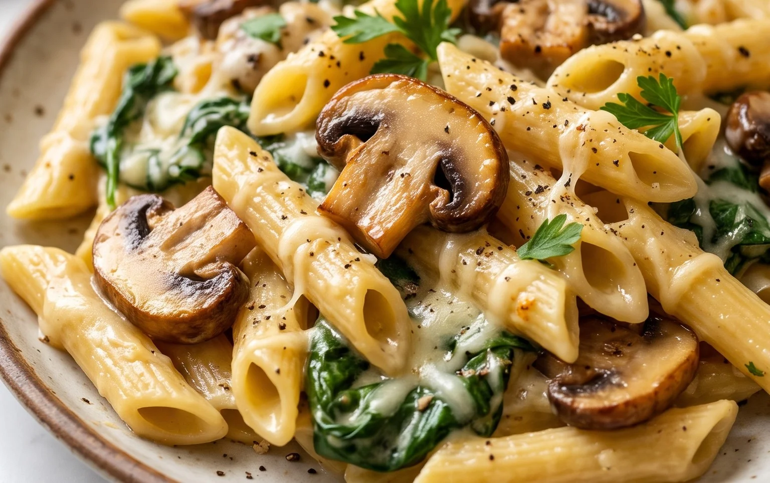 Parmesan Spinach Mushroom Pasta Skillet
