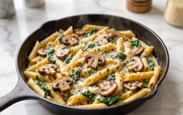 Parmesan Spinach Mushroom Pasta Skillet