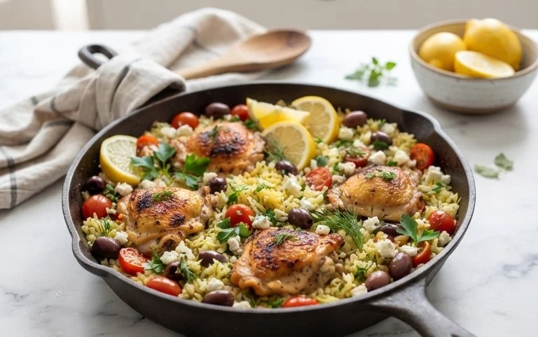 Greek Chicken and Lemon Rice (30 Minutes, One-Pot)
