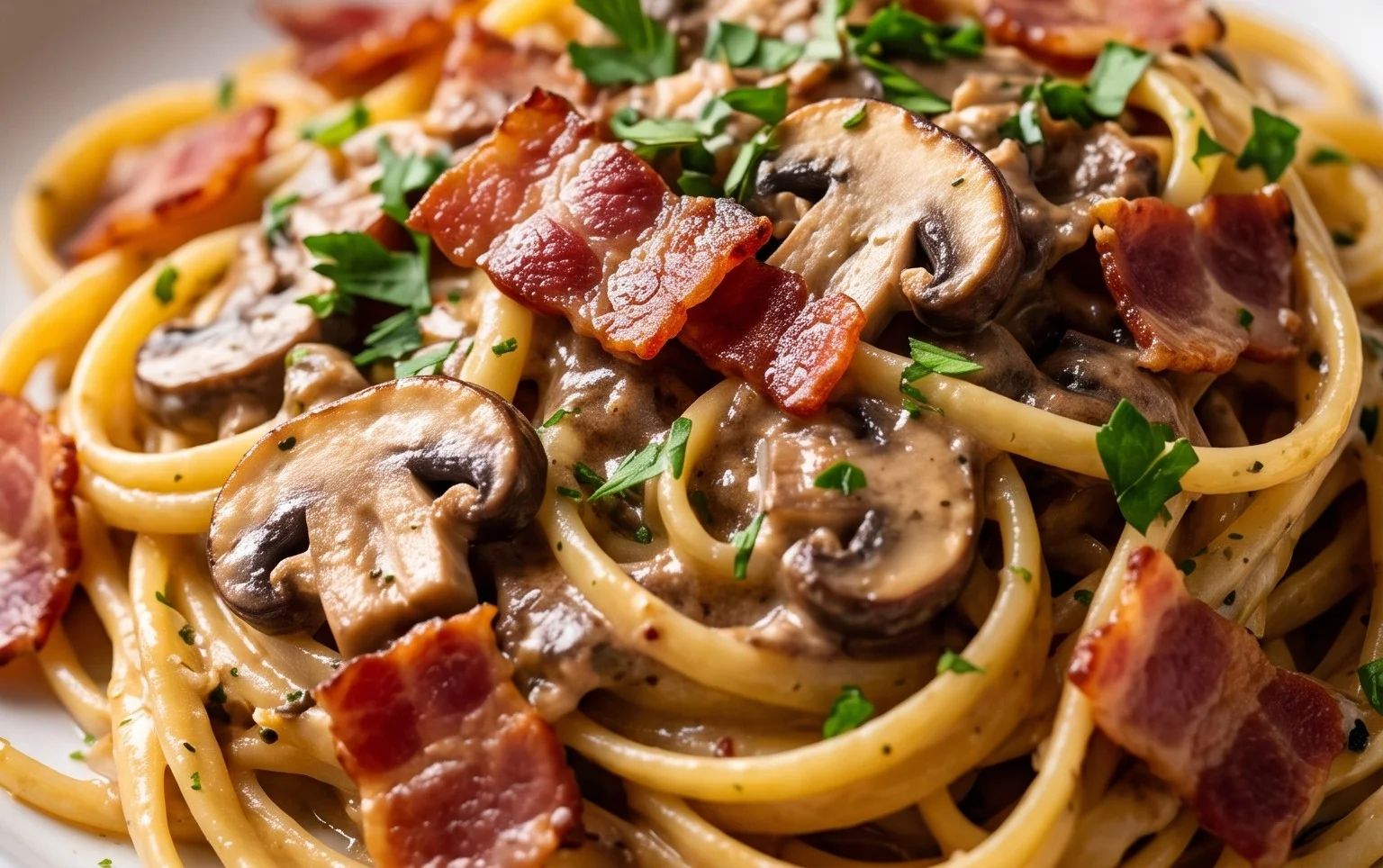 Creamy Beef Bacon and Mushroom Pasta
