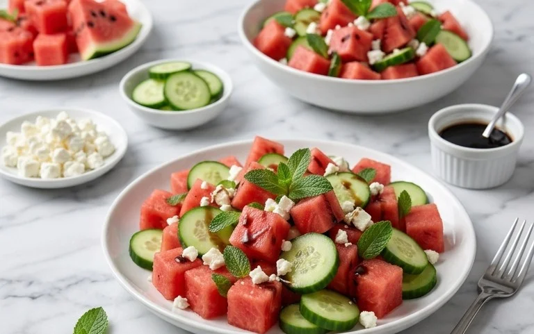 Watermelon Salad with Cucumber and Feta